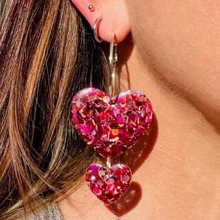 Lover era Double Heart Hoop earrings - various colors - handmade jewelry