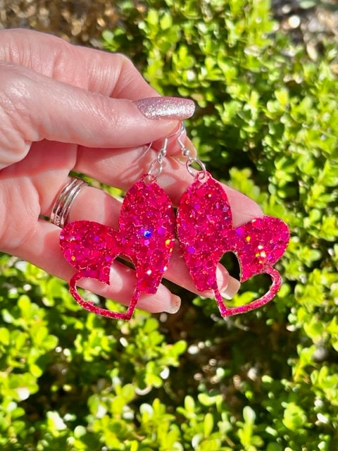 Heart glitter resin earrings in Berry