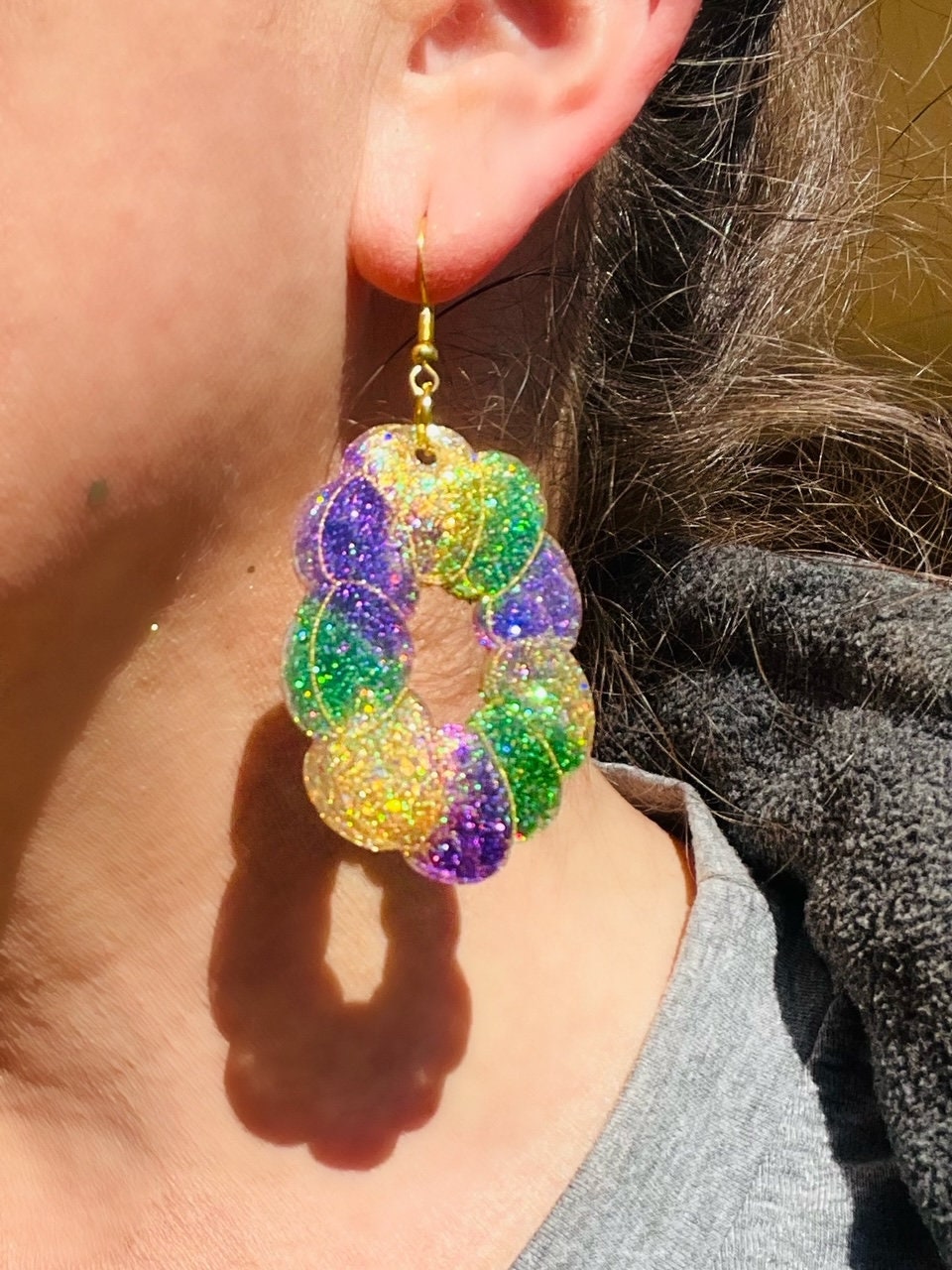 King cake earrings - Mardi Gras resin earrings - hand made Fat Tuesday - handcrafted