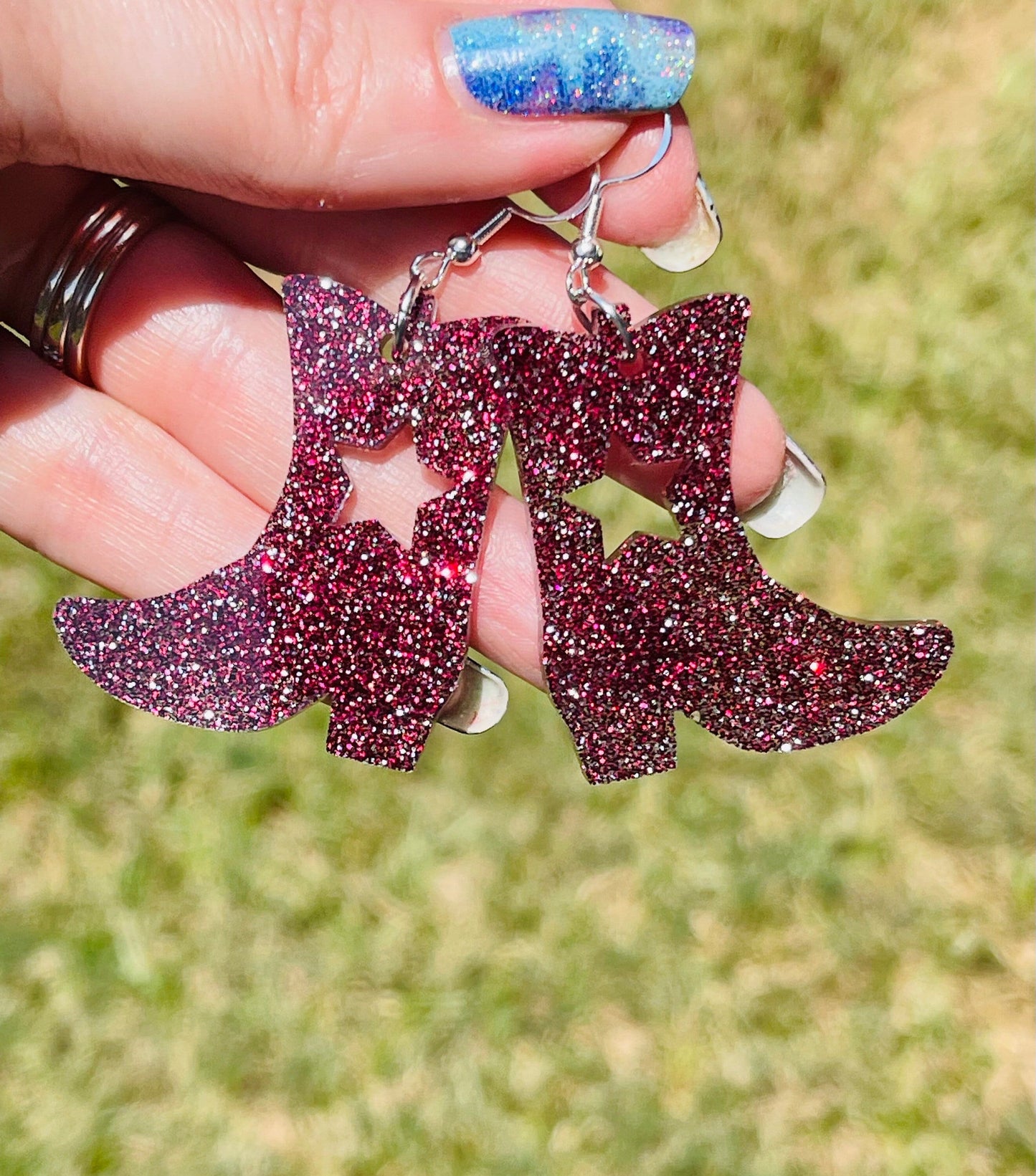 Drill team boot glitter resin earrings
