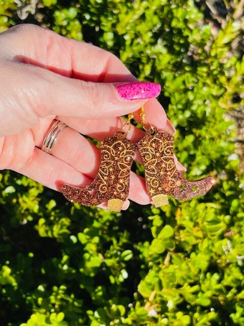 Cowboy boot glitter resin earrings
