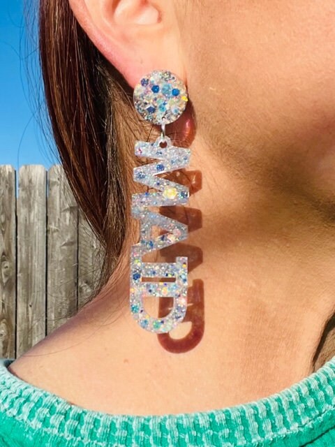 Bride's Maid word glitter resin earring