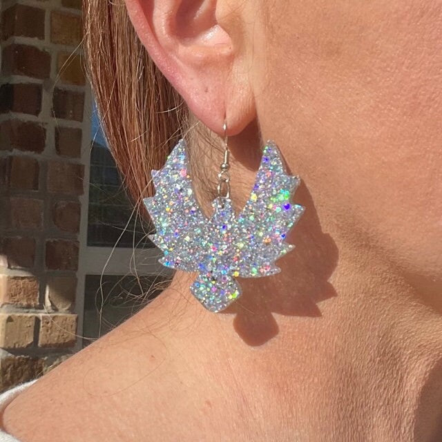 Phoenix bird glitter resin earrings