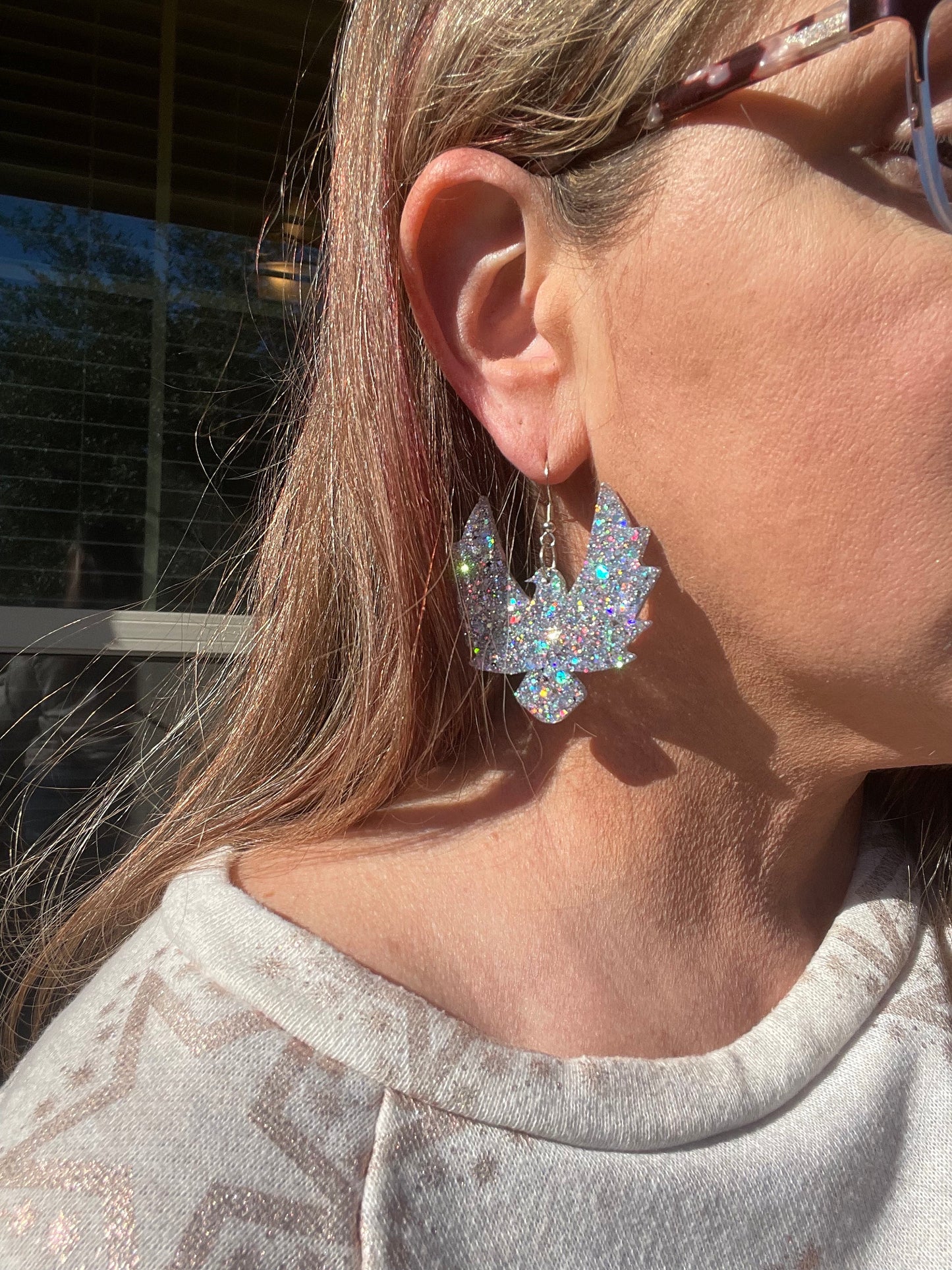 Phoenix bird glitter resin earrings