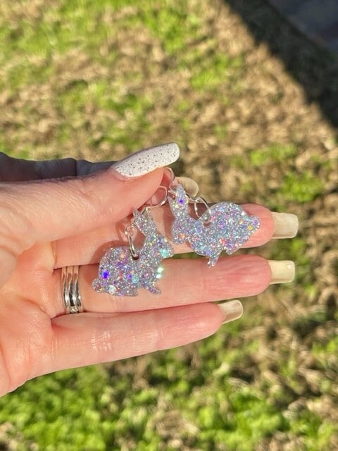 Easter bunny dangle earrings - glitter resin earrings