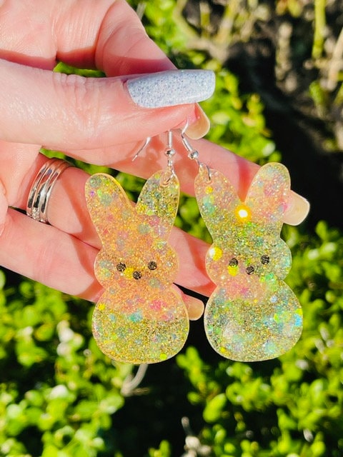 Easter peeps dangle earrings - glitter resin earrings