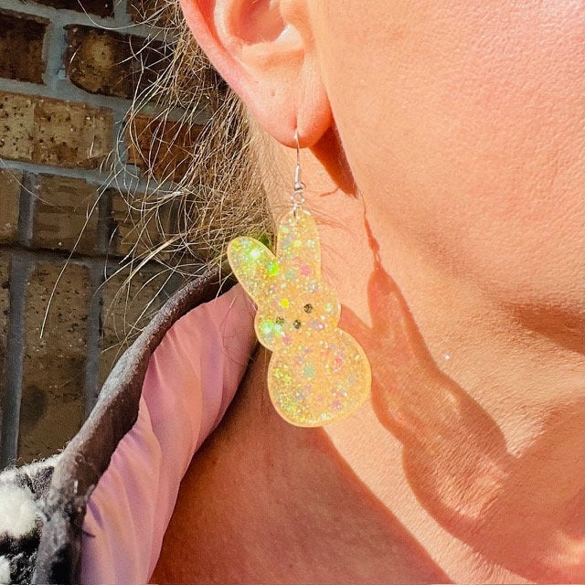 Easter peeps dangle earrings - glitter resin earrings