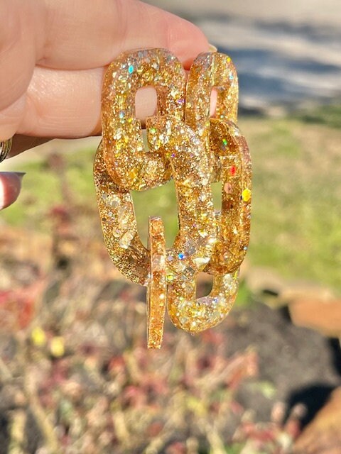 Chain link glitter resin statement earrings