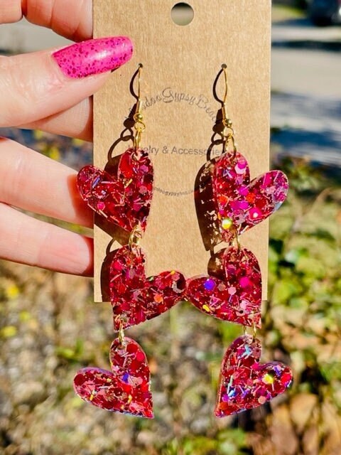 Chain of Flip flop Heart glitter resin earrings