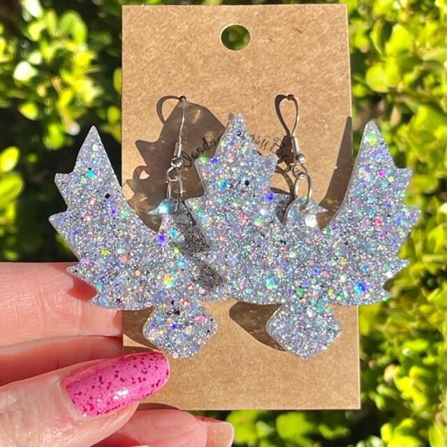 Phoenix bird glitter resin earrings