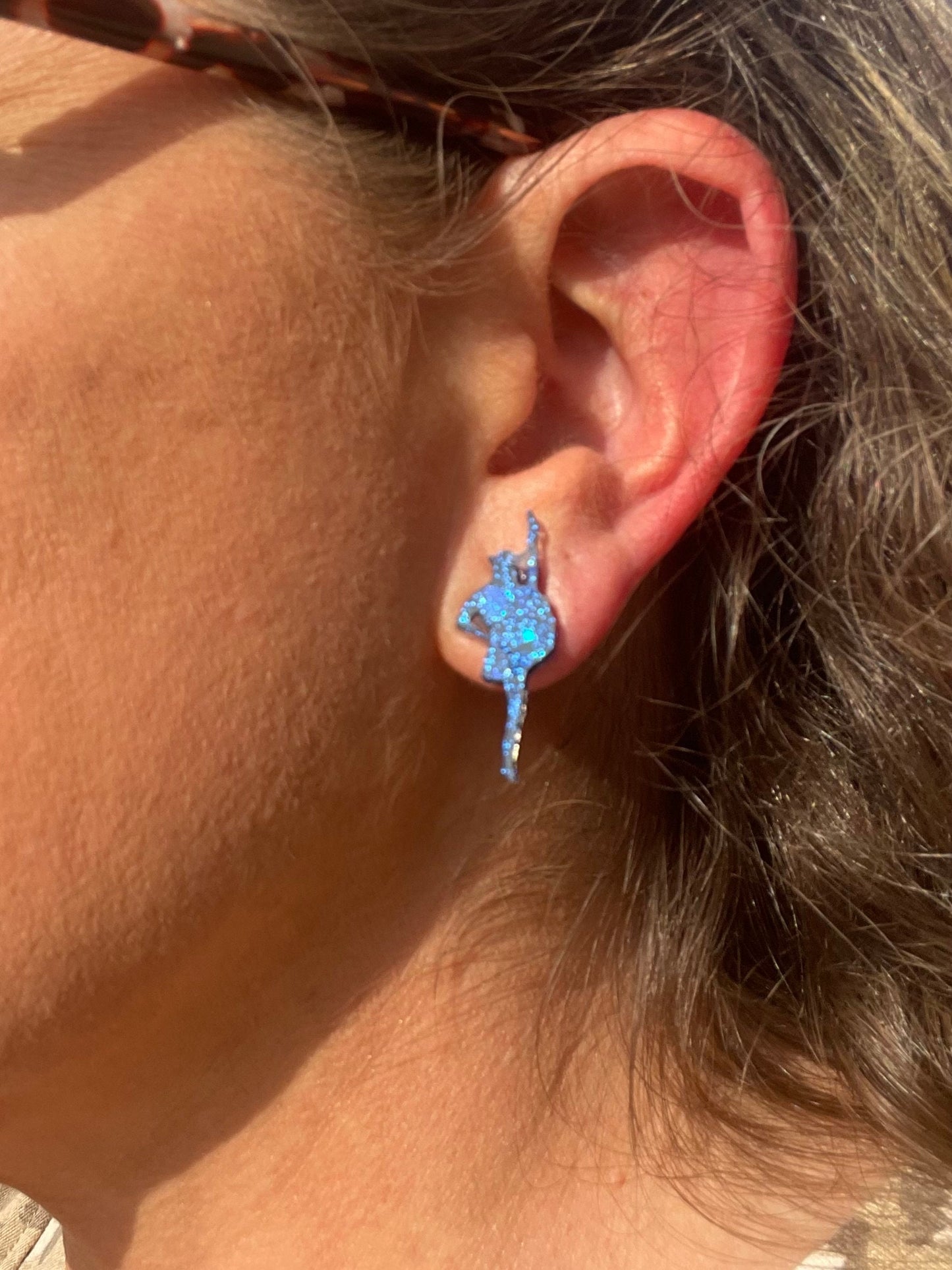 Drill team kicker glitter resin earrings