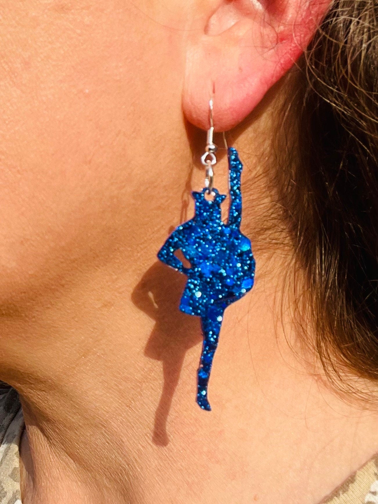 Drill team kicker glitter resin earrings