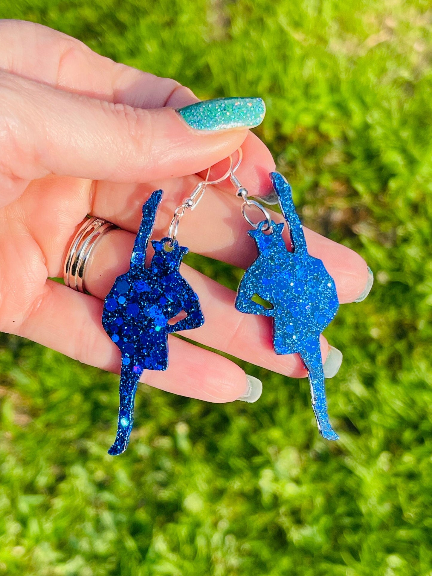 Drill team kicker glitter resin earrings