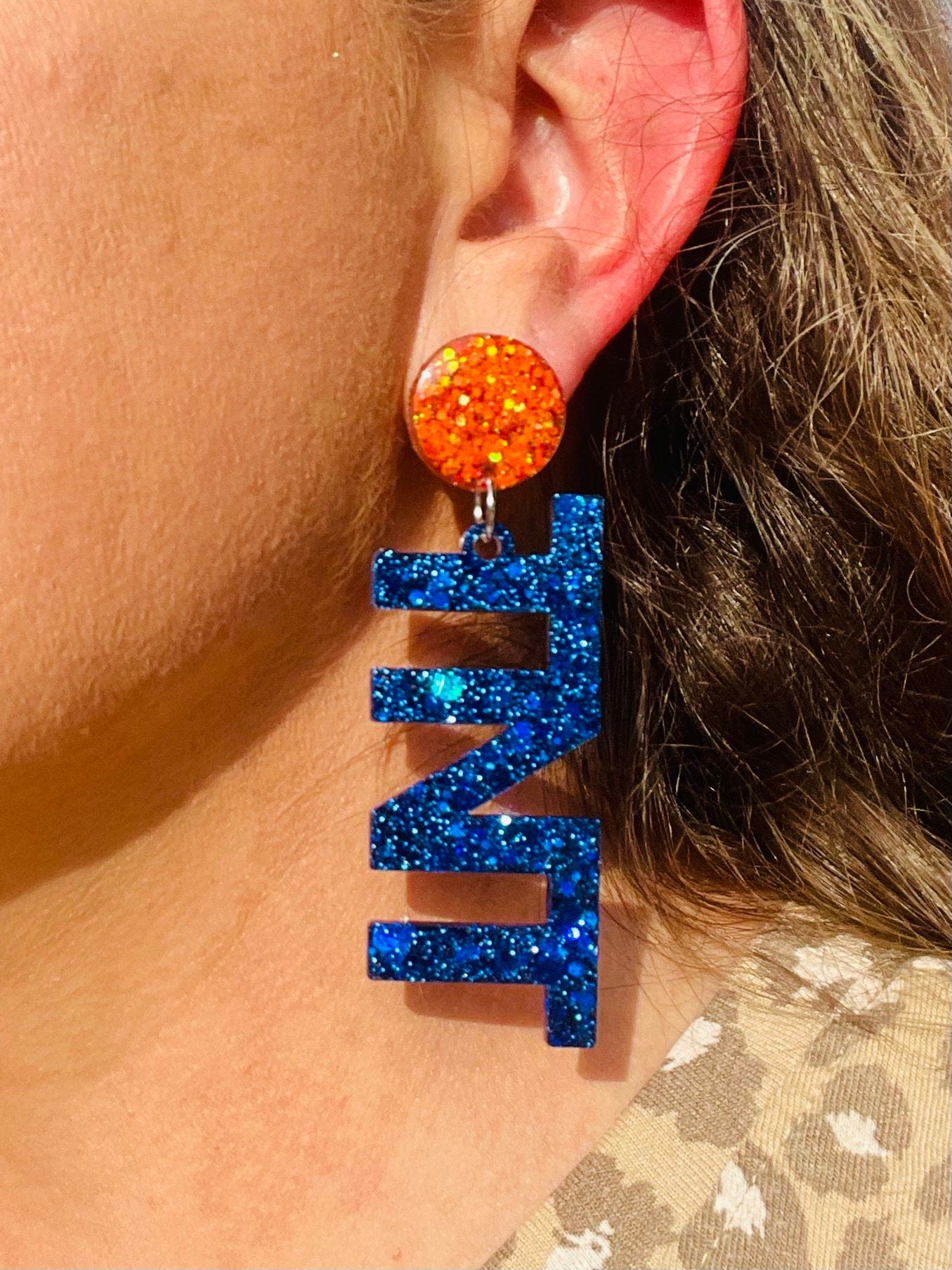 TNTDX/TNT Dance Xplosion glitter resin word earrings