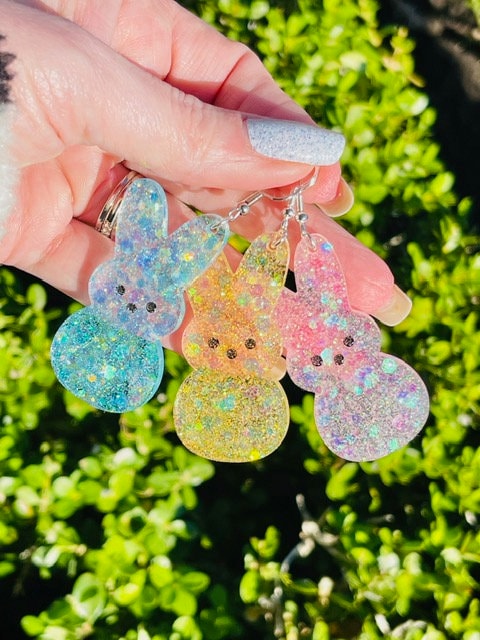 Easter peeps dangle earrings - glitter resin earrings