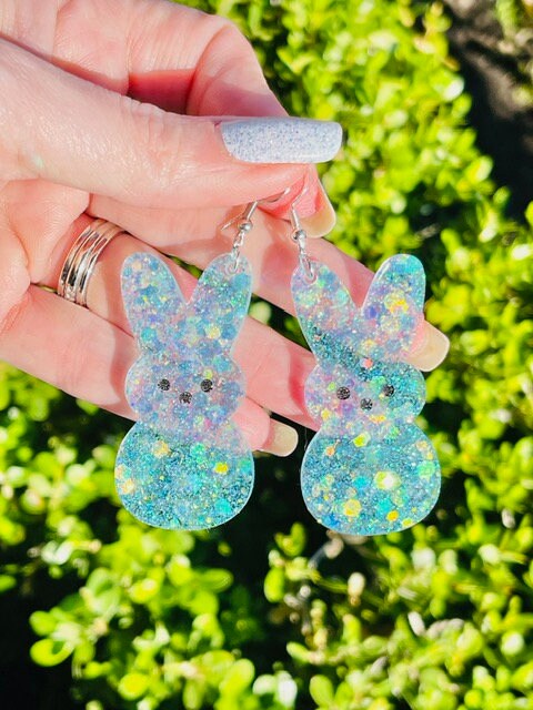 Easter peeps dangle earrings - glitter resin earrings
