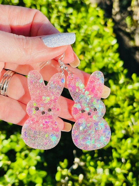 Easter peeps dangle earrings - glitter resin earrings