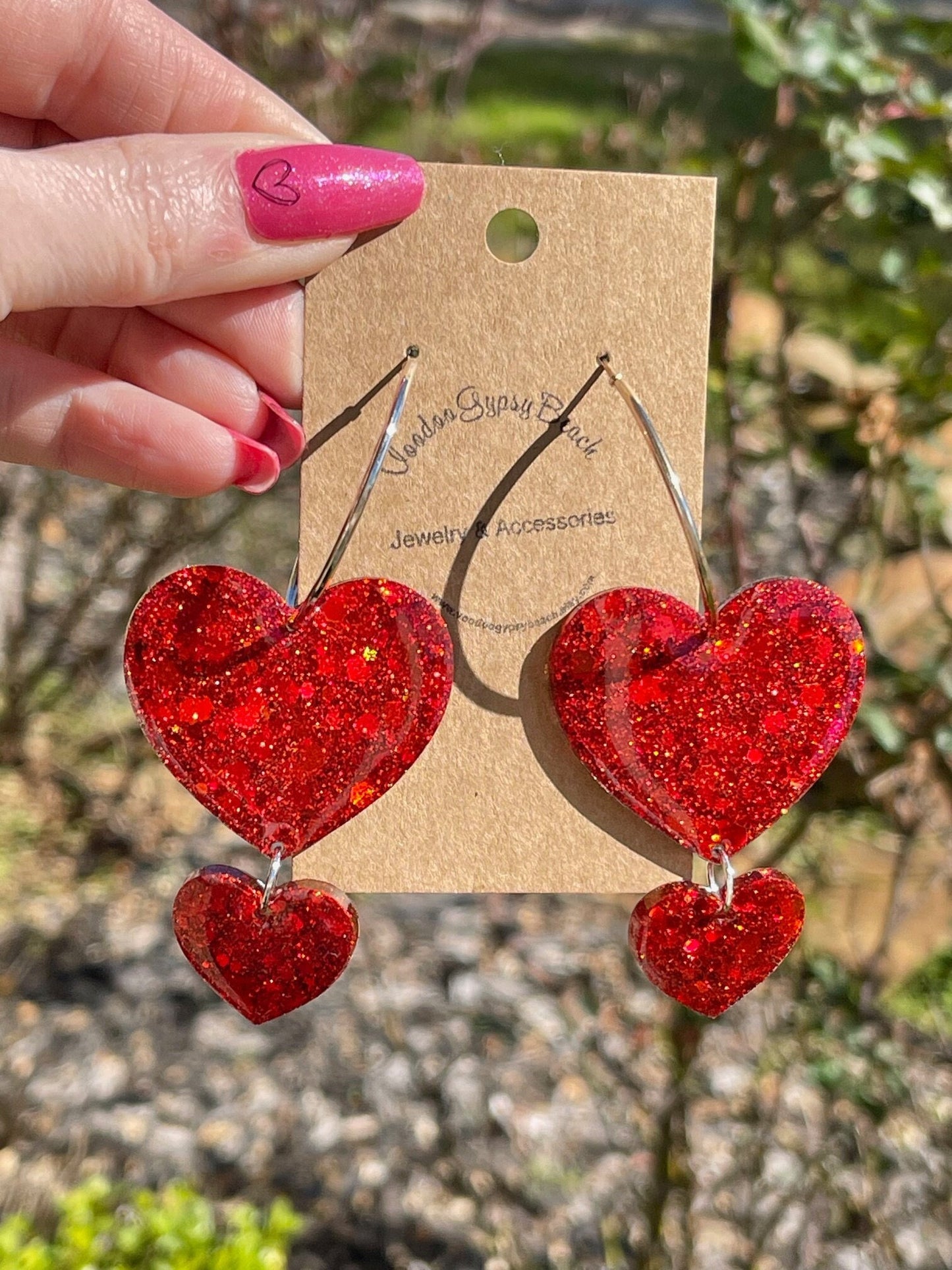 Double Heart Hoop glitter resin earrings