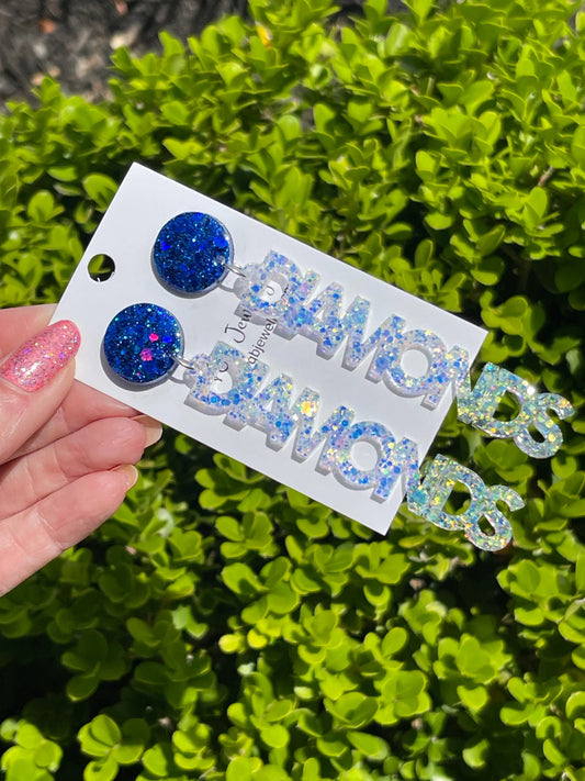 Diamonds Game Day glitter resin earrings
