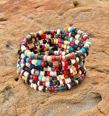 One of a kind Multicolor Boho wood bead wrap cuff bracelet
