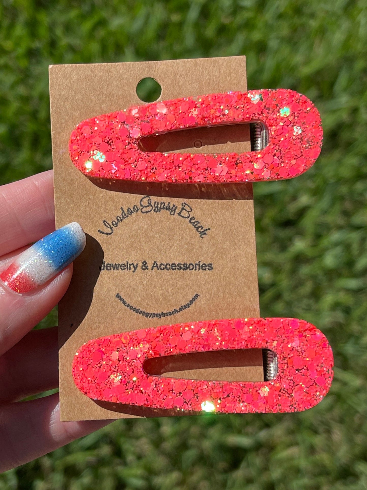 Glitter resin hair clips/barettes  - set of 2