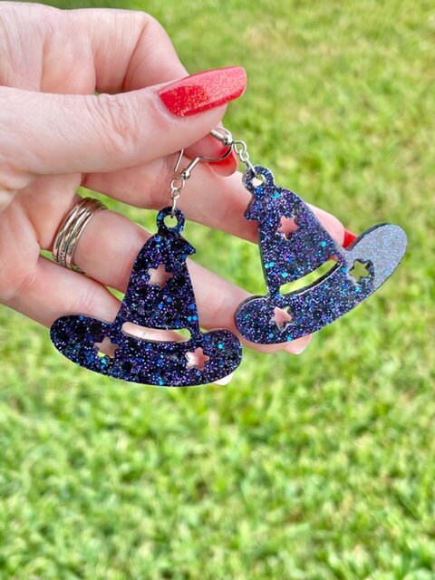 Halloween glitter witch's hats - witch hat resin earrings - handcrafted - handmade jewelry