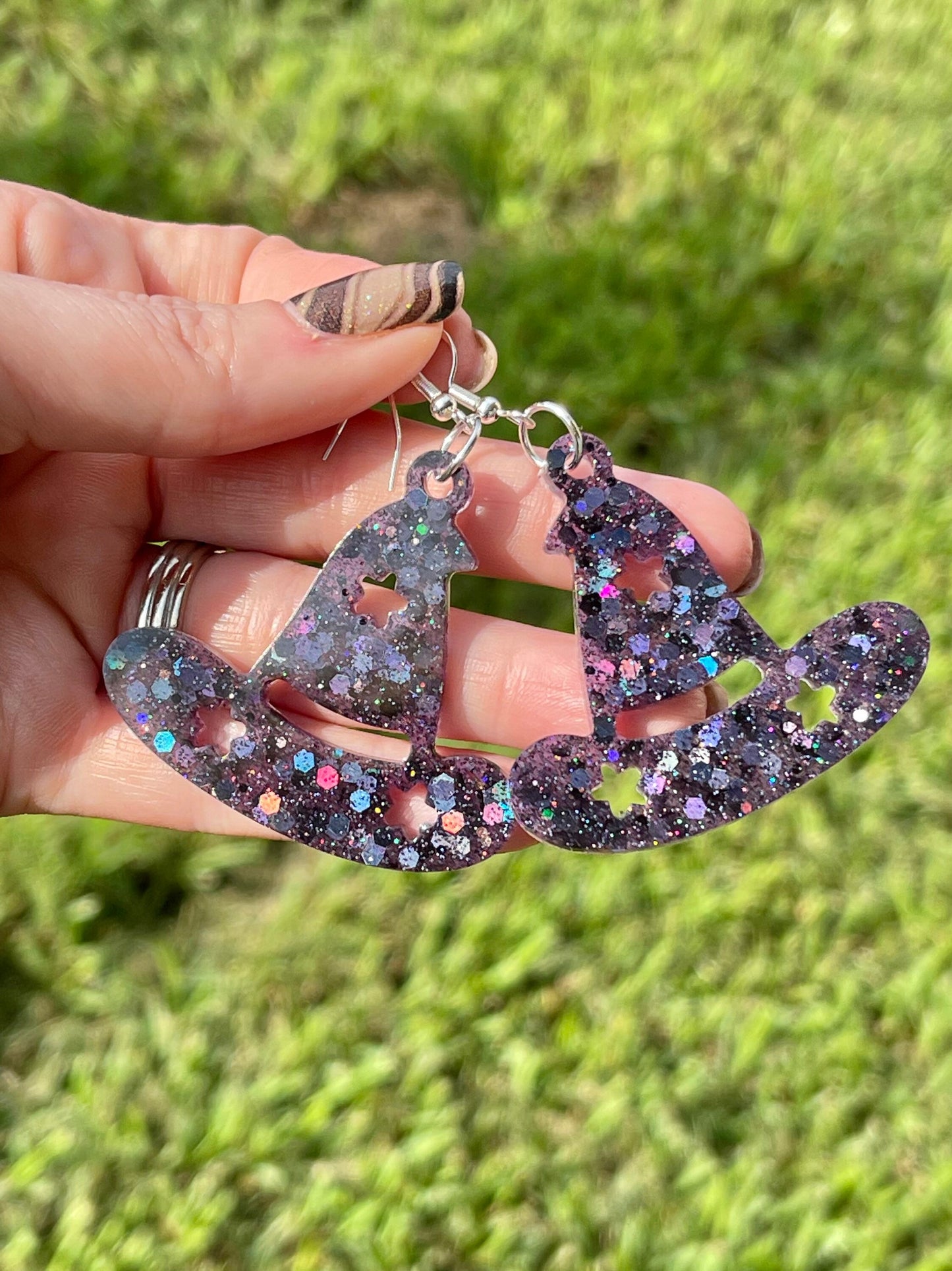 Halloween glitter witch's hats - witch hat resin earrings - handcrafted - handmade jewelry