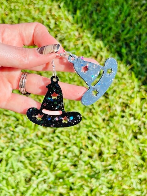 Halloween glitter witch's hats - witch hat resin earrings - handcrafted - handmade jewelry