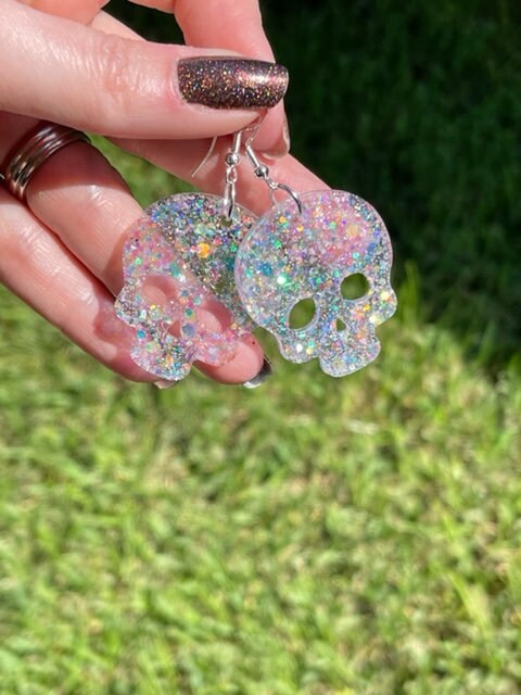 Halloween glitter skulls - resin earrings - handcrafted