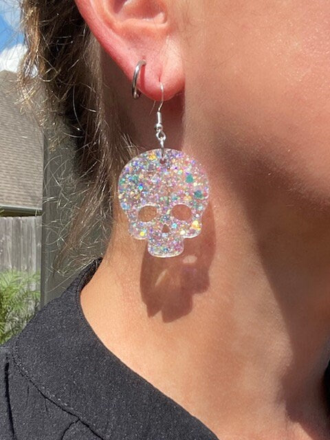 Halloween glitter skulls - resin earrings - handcrafted
