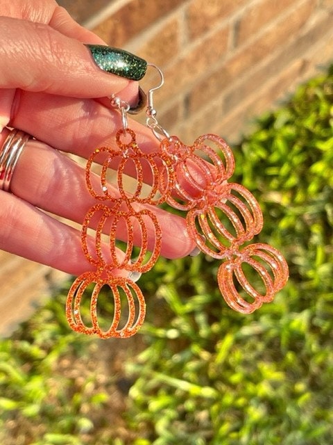 Super lightweight pumpkin stack earrings - Halloween glitter resin earring - fall pumpkin - handmade jewelry