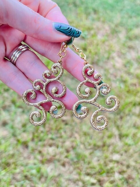 Christmas Tree earrings- scrollwork Xmas tree earring - various colors