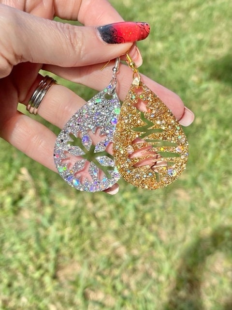 Teardrop Christmas Tree or teardrop Snowflake earrings- various colors