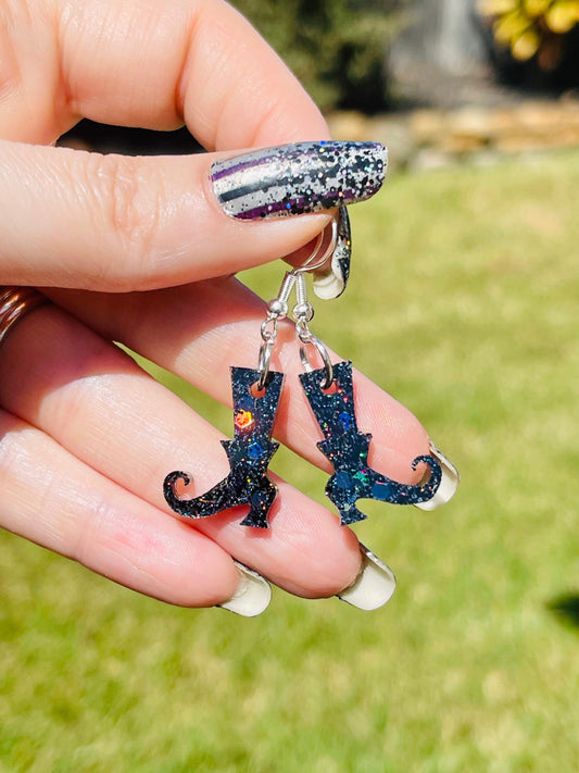 Halloween glitter witch's boots earrings - resin earrings - handcrafted - handmade jewelry
