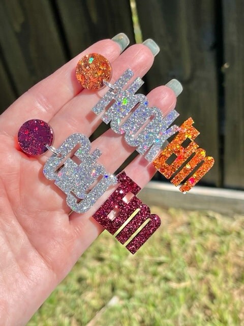 Hook ‘em/Gig ‘em glitter resin Earrings - House Divided - UT earring - A&M earring - handmade jewelry