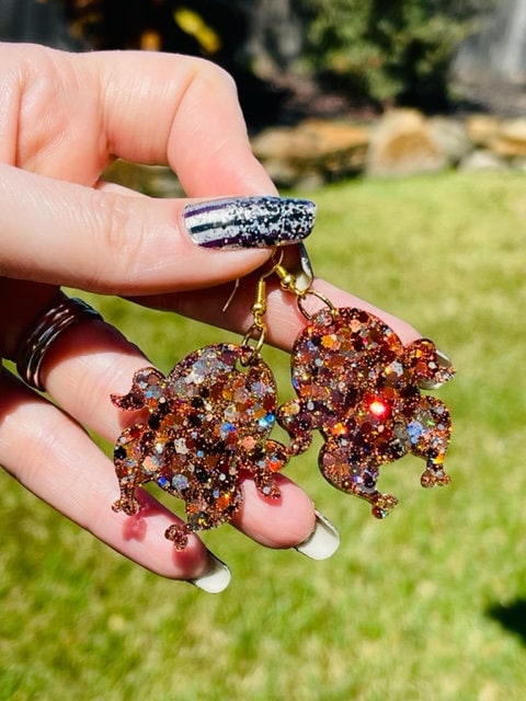 Thanksgiving turkey earrings - cooked turkey earring - Lightweight resin earrings - handcrafted - handmade jewelry