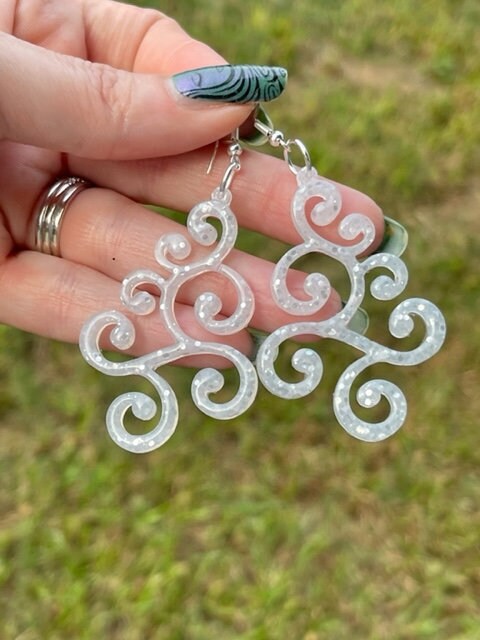 Christmas Tree earrings- scrollwork Xmas tree earring - various colors