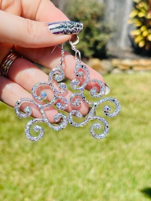 Christmas Tree earrings- scrollwork Xmas tree earring - various colors