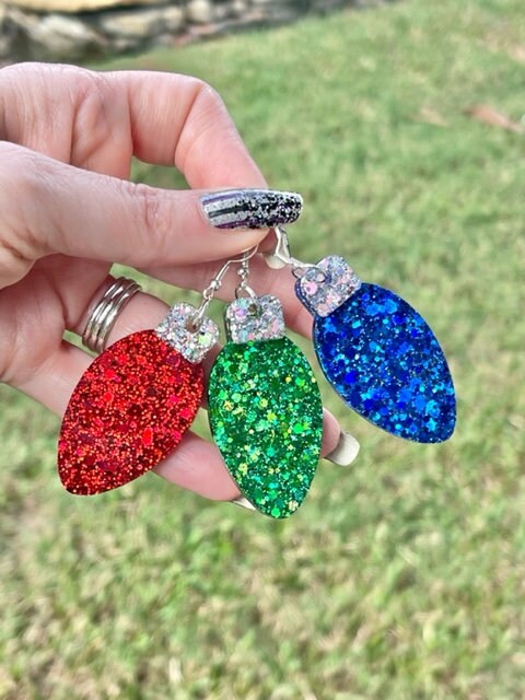 Christmas bulb resin earrings- Multiple colors available - Xmas light jewelry