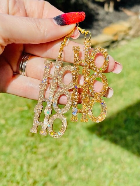 Christmas Ho Ho Ho resin earrings- Multiple colors available