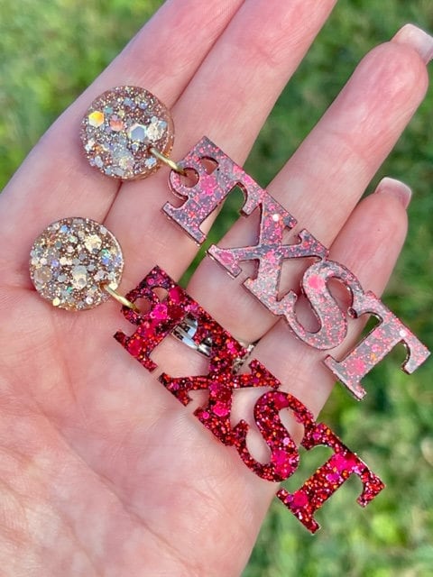 Texas State glitter resin earrings - Texas State bobcats earrings - TXST  - handmade jewelry