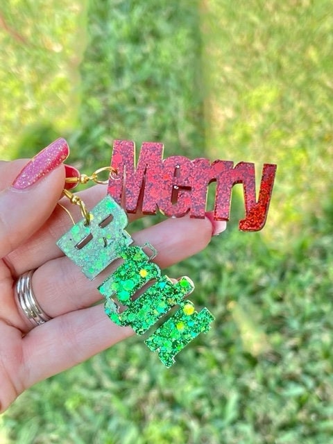 Merry and Bright Christmas resin earrings