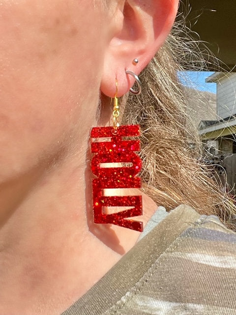 Holly Jolly Christmas resin earrings - Xmas word earring