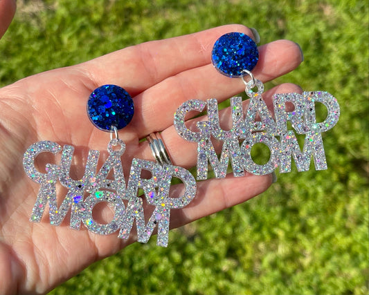 Guard mom glitter resin earrings - choose your colors - color guard mom earrings - handmade jewelry