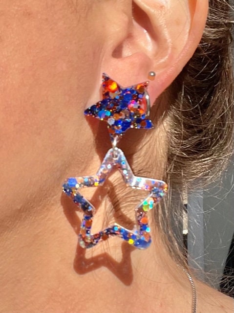Star dangle glitter resin earring - handcrafted - multiple colors - handmade jewelry