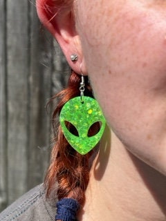 Alien resin earrings - sparkly alien earring - handmade jewelry