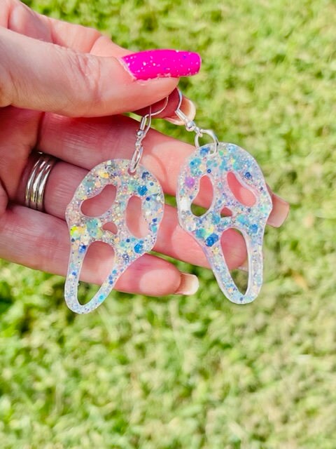 Glitter Resin Scream Face Earrings - Express Your Edgy Style! handmade jewelry