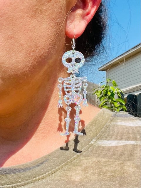 Moveable skeleton earrings Halloween resin earring handcrafted handmade jewelry