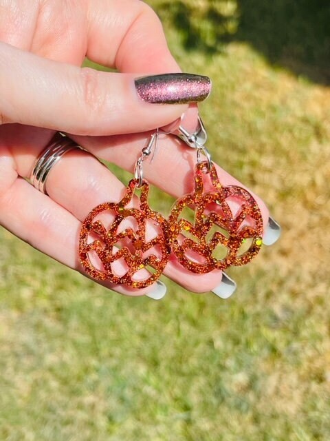 Glitter resin Chevron pumpkin earrings - multiple colors - resin earrings - handcrafted - handmade jewelry