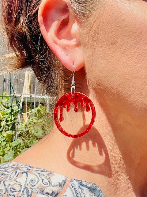 Dripping blood glitter resin earrings - Halloween resin earring - handmade jewelry